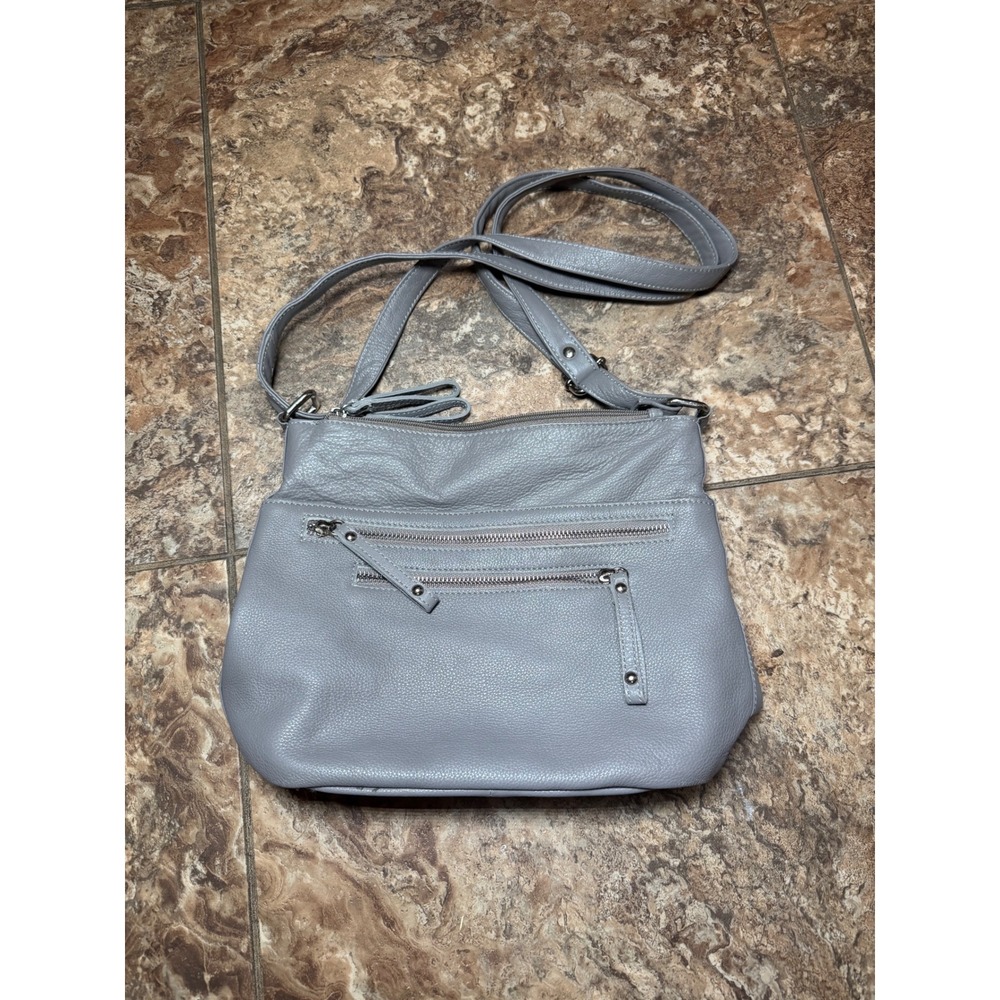 Great American Leather Works Grey Pebbled Leather Crossbody Bag Multi Pocket